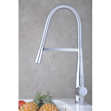 Brass Chrome Pull Down Kitchen Faucet Single Handle Spring Water Tap Mixer